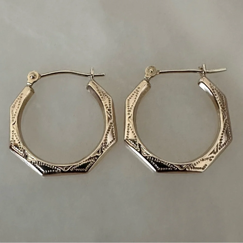 14k Solid Gold Hoop Earrings - Picture 3 of 16